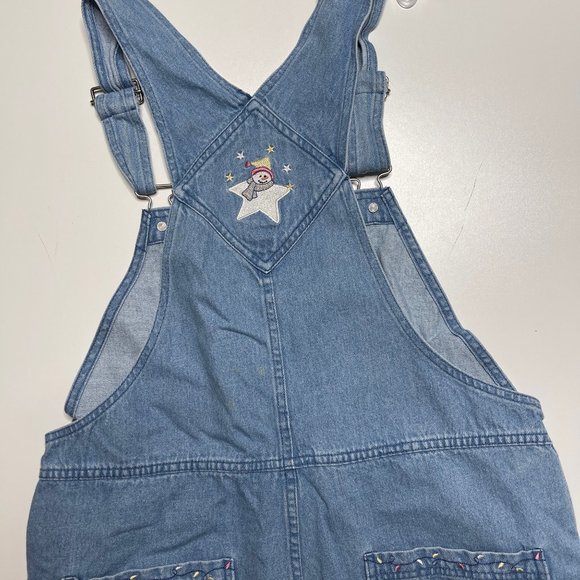 Christopher & Banks Bib Overalls Denim BLue Jean Embroidered Snowman Medium - Picture 4 of 10